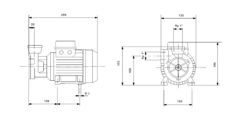 Вихревой насос Grundfos PF 2-50 (Грундфос). Основные характеристики и габаритные размеры.